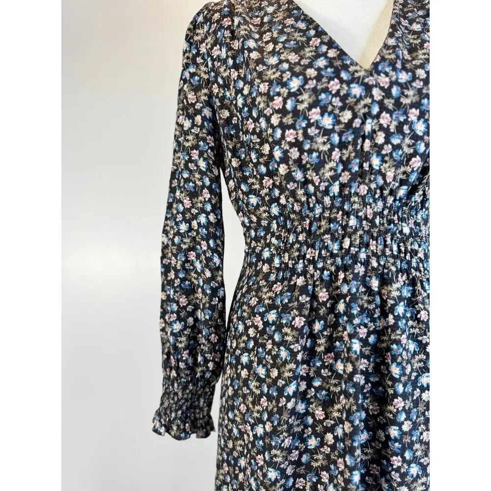 Rebecca Taylor Zelma Floral Silk Midi Dress Women’s 4 Black Cottagecore Prarie - Picture 11 of 16